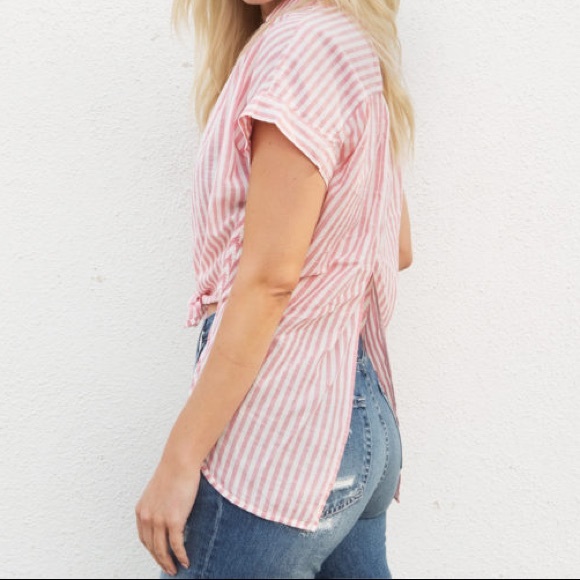 Madewell Central Tie- back Shirt in Rose Stripe - Picture 8 of 10
